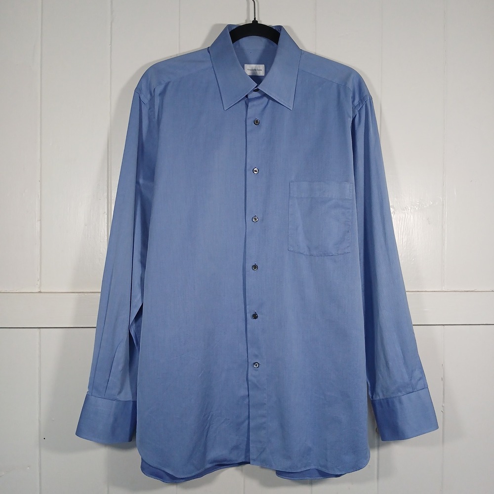 Ermenegildo Zegna Button Up Dress Shirt Mens 16 Blue Regular Fit Twill 9RS1TR